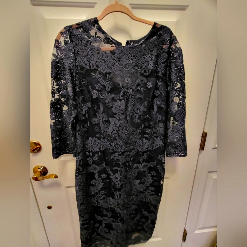 Womens Navy Lace Overlay Dress Size 14